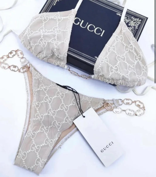 "GG" Beige Chain Bikini
